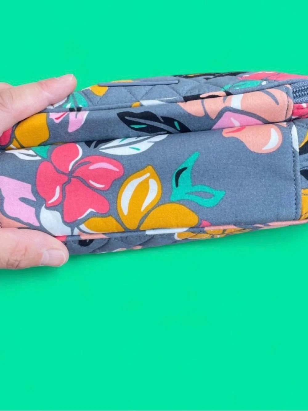 Vera Bradley Coastal Paradise dual zip cosmetic bag Gray, Pink, Yellow, Green